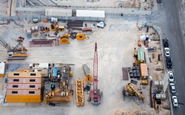 aerial shot of an urban construction site