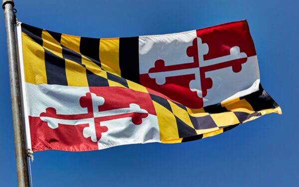 Maryland Flag against blue sky